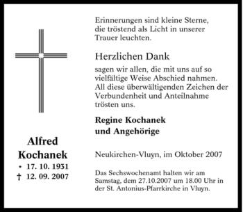 Traueranzeige von Alfred Kochanek von Tageszeitung