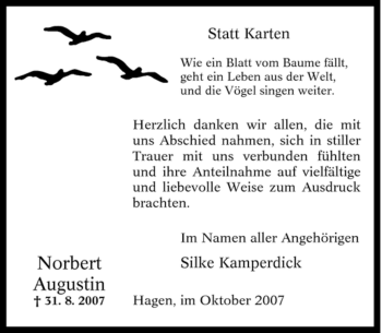 Traueranzeige von Norbert Augustin von Tageszeitung