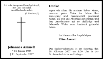 Traueranzeige von Johannes Ammelt von Tageszeitung