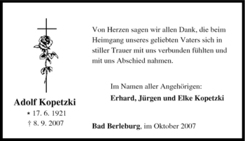 Traueranzeige von Adolf Kopetzki von Tageszeitung