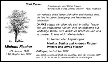 Traueranzeige von Michael Fischer von Tageszeitung
