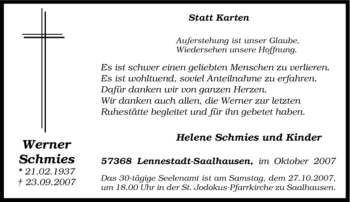 Traueranzeige von Werner Schmies von Tageszeitung
