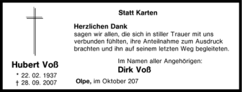 Traueranzeige von Hubert Voß von Tageszeitung