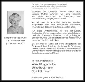 Traueranzeige von Margarete Borgschulze von Tageszeitung