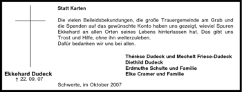 Traueranzeige von Ekkehard Dudeck von Tageszeitung