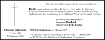 Traueranzeige von Clemens Hanfland von Tageszeitung