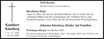 Traueranzeige von Kunibert Käseberg von Tageszeitung