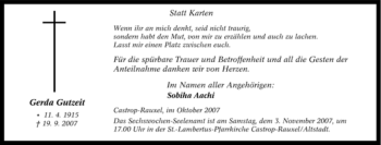 Traueranzeige von Gerda Gutzeit von Tageszeitung