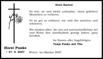 Traueranzeige von Horst Punke von Tageszeitung