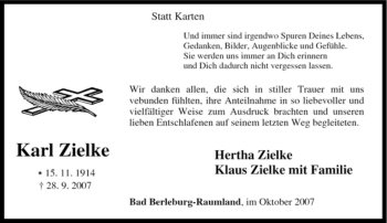 Traueranzeige von Karl Zielke von Tageszeitung