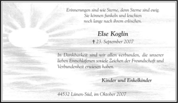 Traueranzeige von Else Koglin von Tageszeitung
