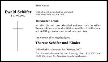 Traueranzeige von Ewald Schäfer von Tageszeitung