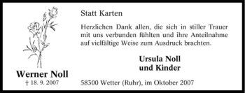 Traueranzeige von Werner Noll von Tageszeitung