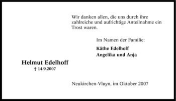 Traueranzeige von Helmut Edelhoff von Tageszeitung