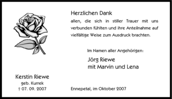 Traueranzeige von Kerstin Riewe von Tageszeitung