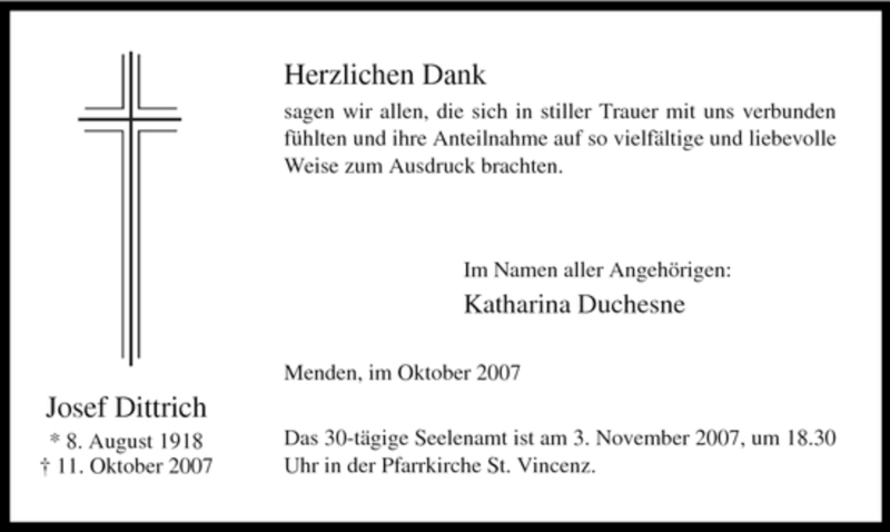  Traueranzeige für Josef Dittrich vom 27.10.2007 aus Tageszeitung