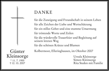 Traueranzeige von Günter Kleinsorge von Tageszeitung