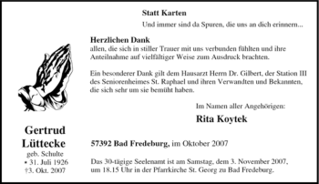 Traueranzeige von Gertrud Lüttecke von Tageszeitung