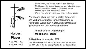Traueranzeige von Norbert Pieper von Tageszeitung