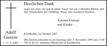 Traueranzeige von Adolf Gierens von Tageszeitung