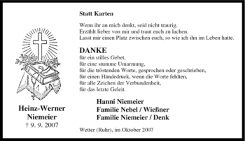 Traueranzeige von Heinz-Werner Niemeier von Tageszeitung
