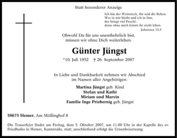 Traueranzeige von Günter Jüngst von Tageszeitung