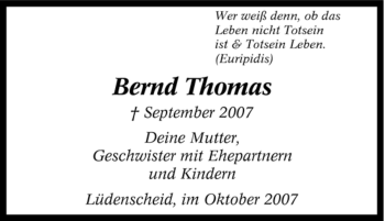 Traueranzeige von Bernd Thomas von Tageszeitung