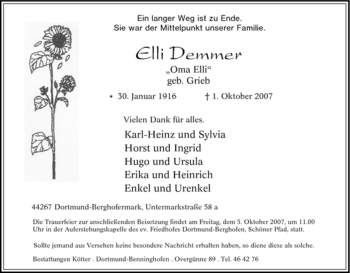 Traueranzeige von Elli Demmer von Tageszeitung