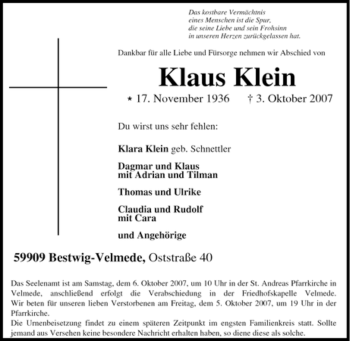 Traueranzeige von Klaus Klein von Tageszeitung