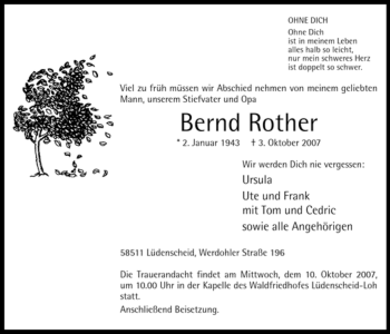 Traueranzeige von Bernd Rother von Tageszeitung