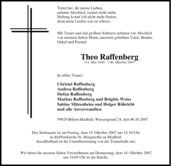 Traueranzeige von Theo Raffenberg von Tageszeitung