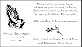 Traueranzeige von Anke Krumreich von Tageszeitung