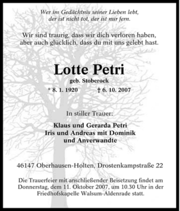 Traueranzeige von Lotte Petri von Tageszeitung