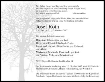 Traueranzeige von Josef Roth von Tageszeitung
