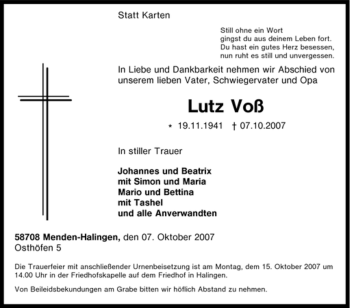 Traueranzeige von Lutz Voß von Tageszeitung