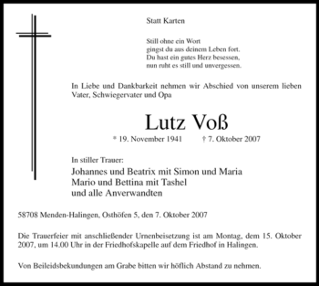 Traueranzeige von Lutz Voß von Tageszeitung