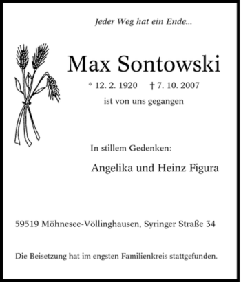 Traueranzeige von Max Sontowski von Tageszeitung
