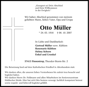 Traueranzeige von Otto Müller von Tageszeitung