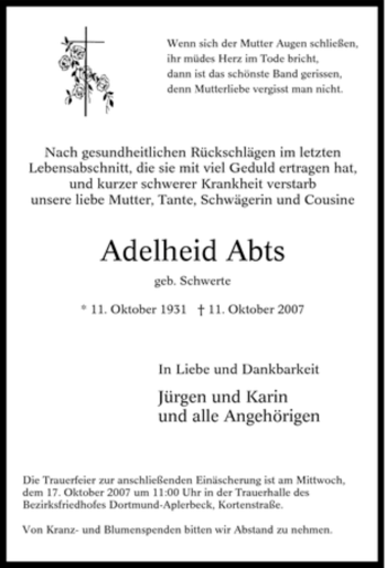 Traueranzeige von Adelheid Abts von Tageszeitung