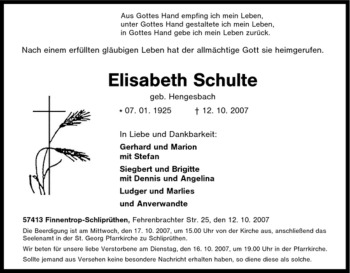 Traueranzeige von Elisabeth Schulte von Tageszeitung