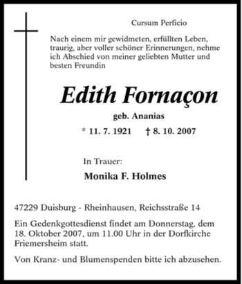 Traueranzeige von Edith Fornaçon von Tageszeitung