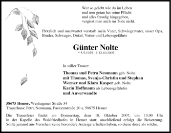 Traueranzeige von Günter Nolte von Tageszeitung