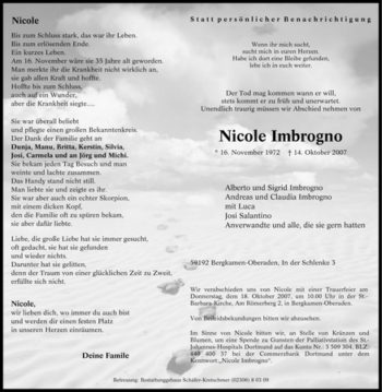 Traueranzeige von Nicole Imbrogno von Tageszeitung