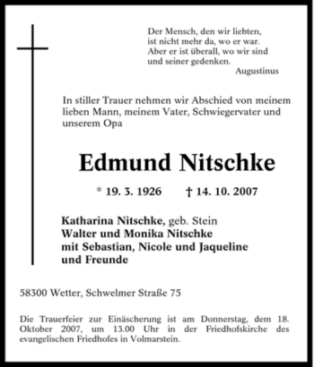 Traueranzeige von Edmund Nitschke von Tageszeitung