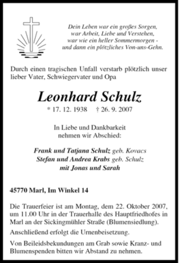 Traueranzeige von Leonhard Schulz von Tageszeitung