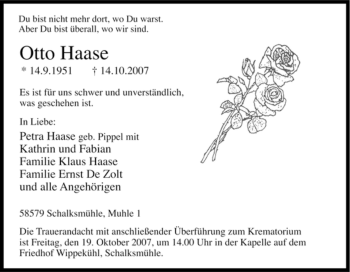 Traueranzeige von Otto Haase von Tageszeitung