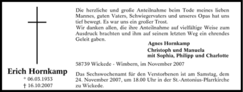 Traueranzeige von Erich Hornkamp von Tageszeitung