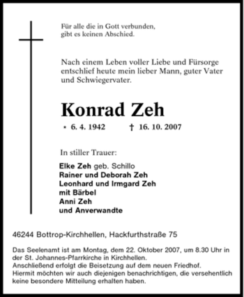 Traueranzeige von Konrad Zeh von Tageszeitung