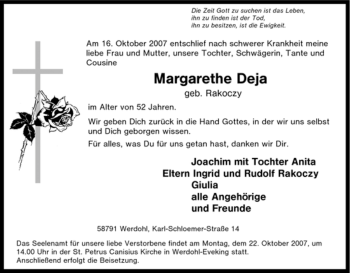 Traueranzeige von Margarethe Deja von Tageszeitung