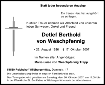 Traueranzeige von Detlef Berthold von Tageszeitung